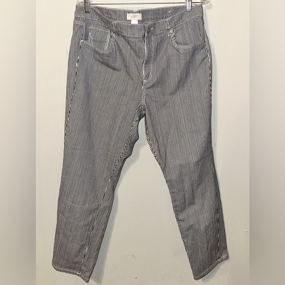 LOFT Navy and White Striped Jeans - Picture 1 of 5